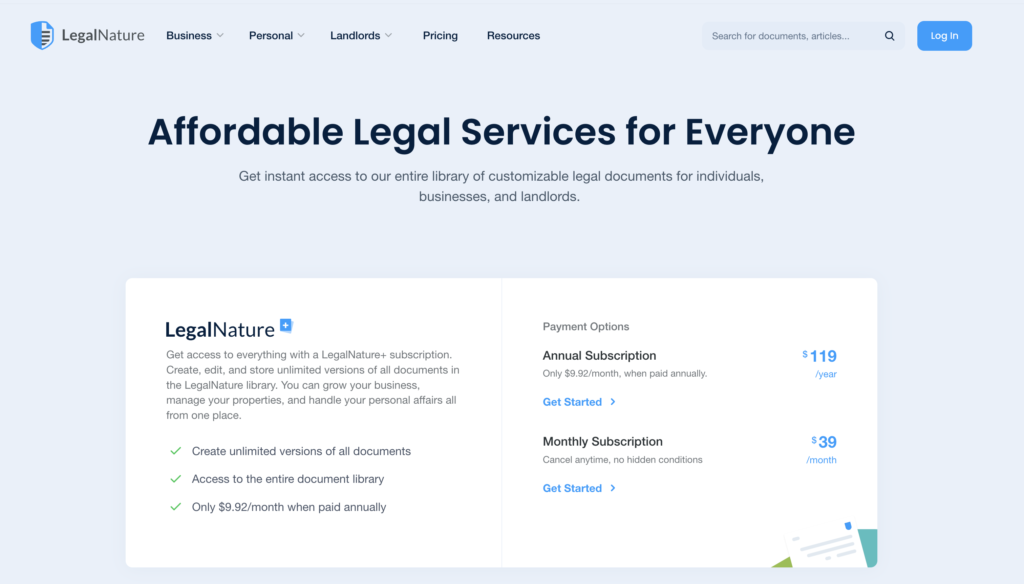 LegalNature Pricing Options