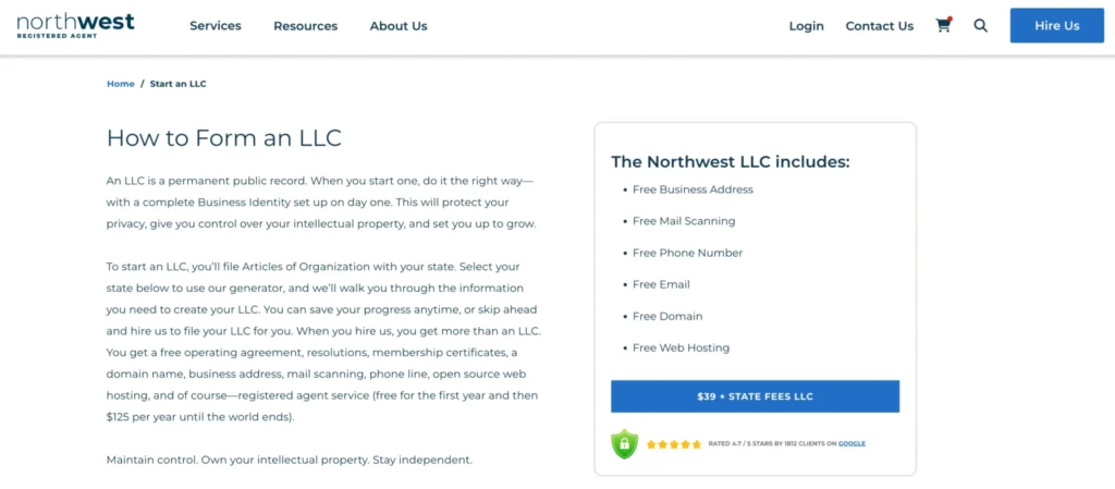 Northwest Registered Agent Pricing