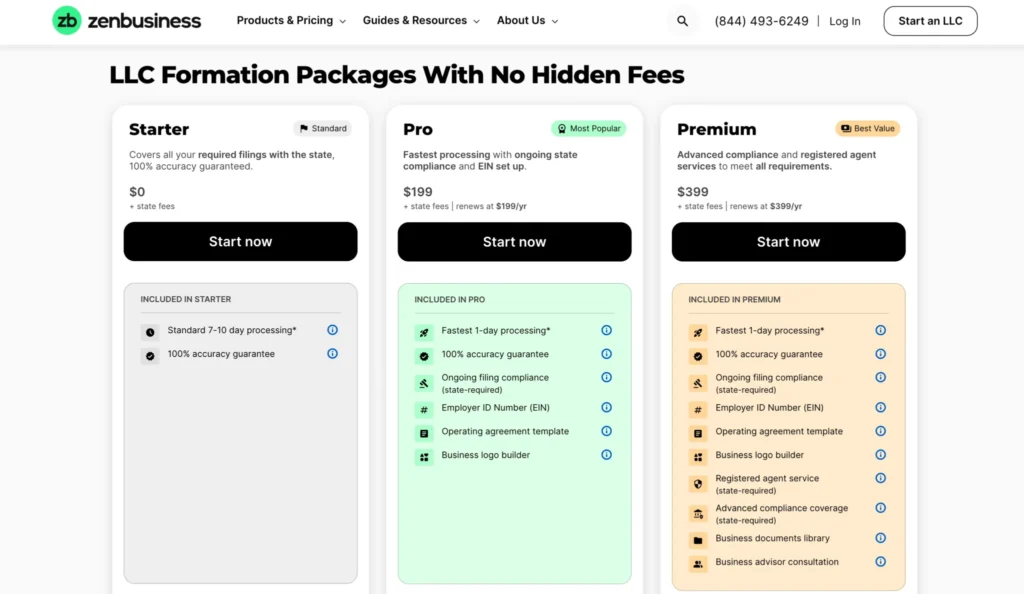 ZenBusiness Pricing